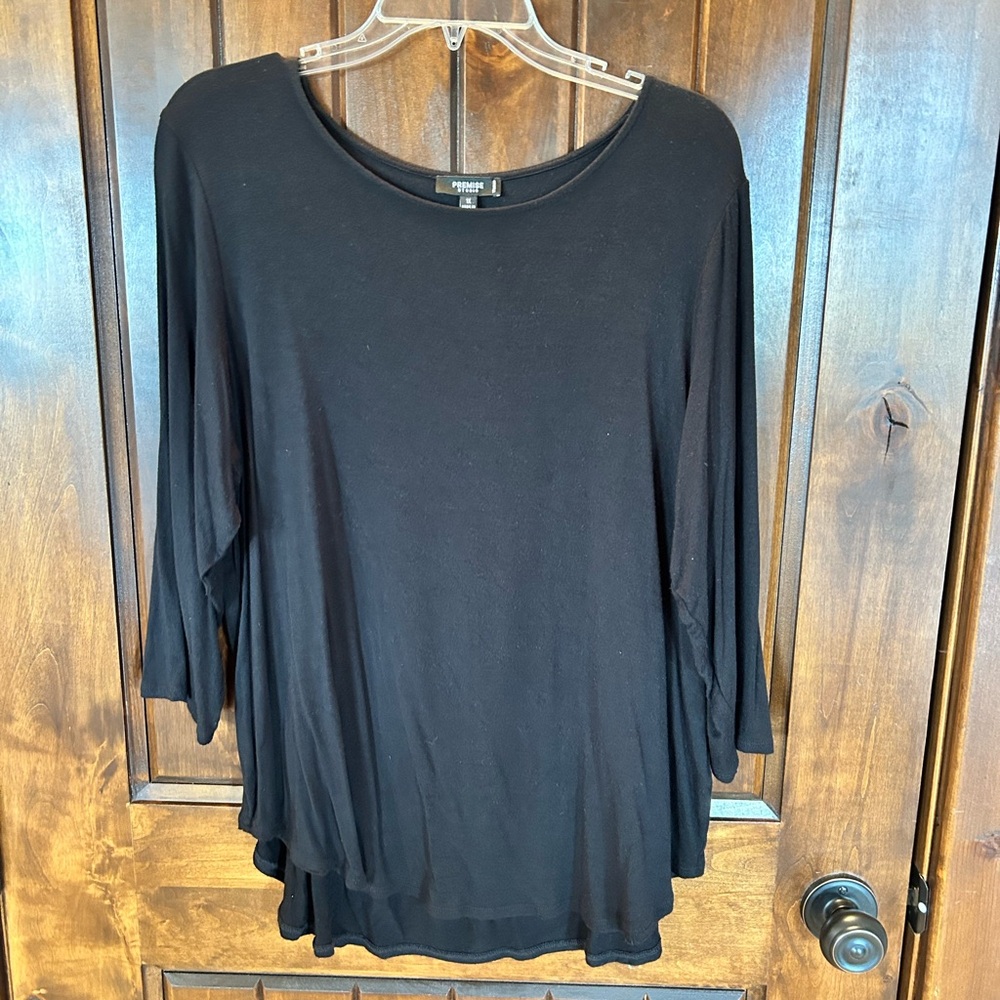 Premise Black Long-Sleeve Draped Scoop Neck Top